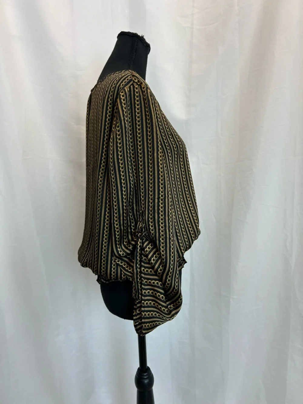 Michael Michael Kors women's blouse black gold chain print elastic waistband L - Picture 3 of 11